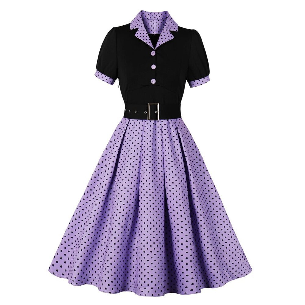 Polka Dot Blazer Dress Vintage Work Party Elegant Chic Non-Stretch Fabric